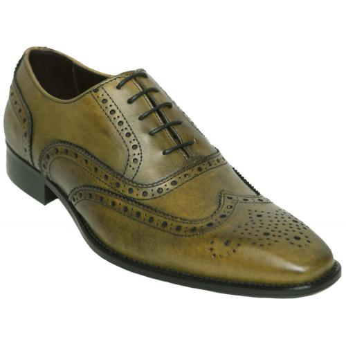 Duca Di Matiste 1516 Olive Genuine Italian Calfskin Leather Shoes With Toe Perforation.
